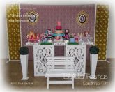 DECORAÇÃO EVER AFTER HIGH MESA 2 CUBO ARABESCO GRADE DOURADO CORTINA BANCO BOLO -Aluguel Londrina