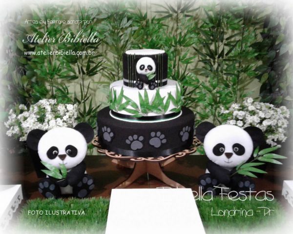 DECORAÇÃO PANDA RUSTICO 2 MESAS DUPLA PAINEL MISTO MDF BOLO NOME