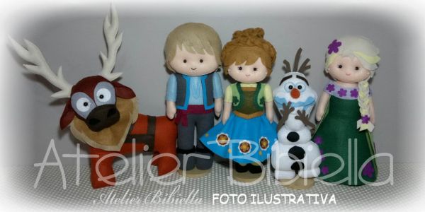 KIT C/ 5 - FROZEN FEVER 30CM E OLAF, SVEN 25CM C/ SUPORTES