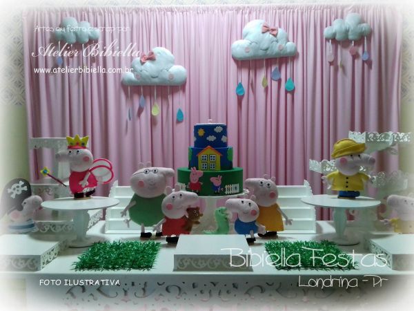 DECORAÇÃO PEPPA PIG MESA FLORAL CORTINA MDF BANCO BOLO