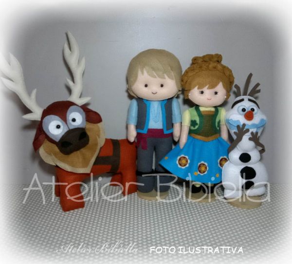 KIT C/ 5 - FROZEN FEVER 25CM E OLAF, SVEN 20CM C/ SUPORTES