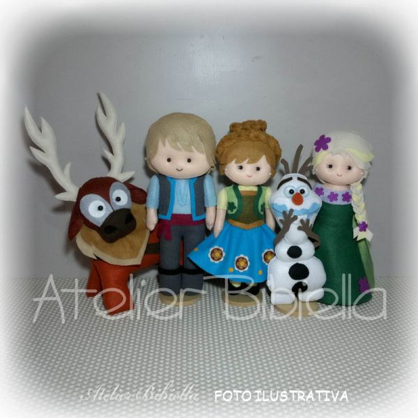 KIT C/ 5 - FROZEN FEVER 25CM E OLAF, SVEN 20CM C/ SUPORTES