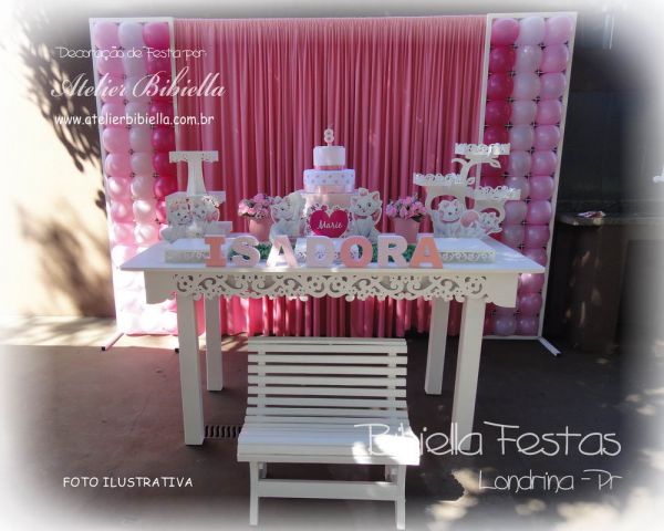 DECORAÇÃO MARIE DISPLAY MESA FLORAL GRADE CORTINA BANCO BOLO NOME ALUGADO - Londrina