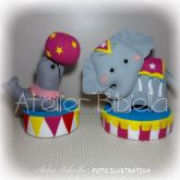 CIRCO ELEFANTE 25 CM C/ ADORNO E TAMBORETE