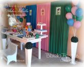 DECORAÇÃO MENINAS SUPER PODEROSAS MESA FLORAL CORTINA FALSO GAS HELIO MDF BANCO BOLO- Londrina