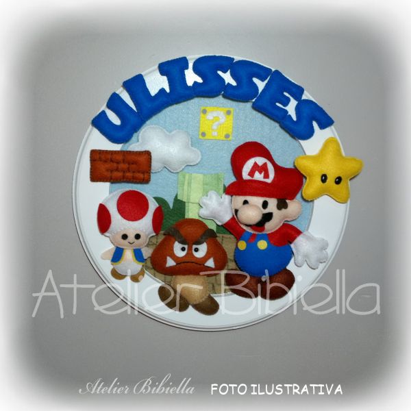 SUPER MARIO QUADRO MATERNIDADE COM MDF REDONDO