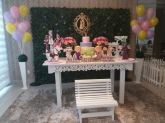 DECORAÇÃO RAPUNZEL MESA FLORAL MURO INGLÊS MDF BANCO BOLO NOME - Aluguel em Londrina