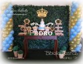 DECORAÇÃO REINADO URSINHOS RUSTICO LUIZ XV MURO INGLES 2 PILARES COM DOURADO MDF BOLO NOME ALUGADO