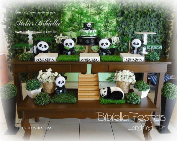 DECORAÇÃO PANDA RUSTICO 2 MESAS DUPLA PAINEL MISTO MDF BOLO NOME